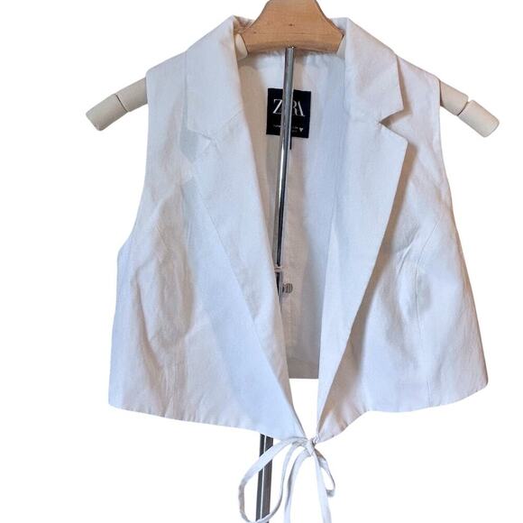 Zara Tops - ZARA Tie Front Crop Top White Sleeveless Glam Coquette Luxury Capsule Size MED
